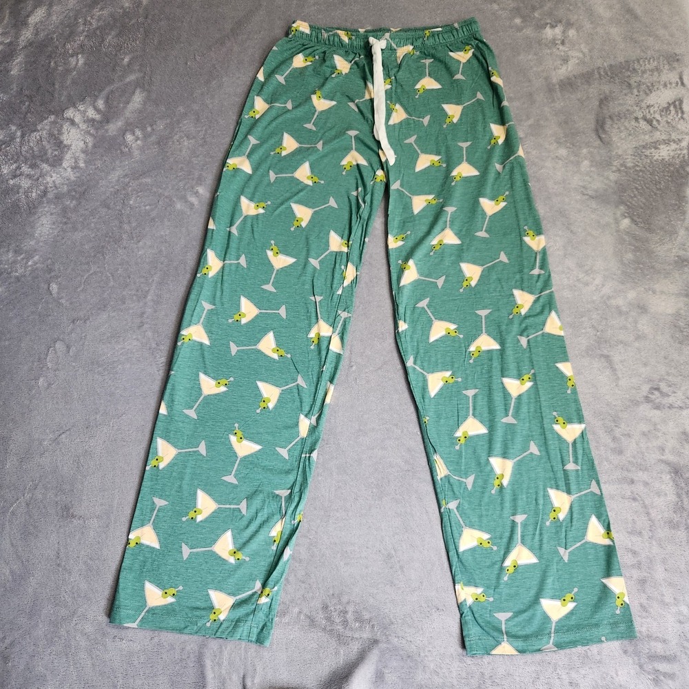 New PJ Salvage Women's Martini Glass Print Pajama Pants XS Wide Leg Drawstring